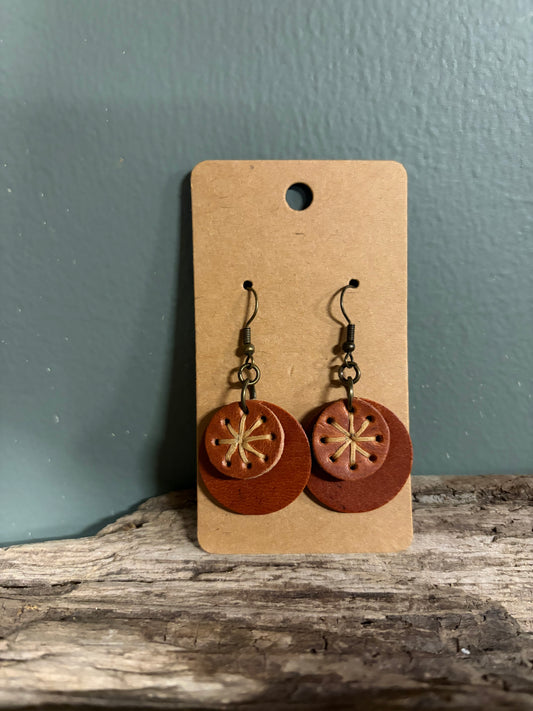 Embroidered Leather Starburst Earrings
