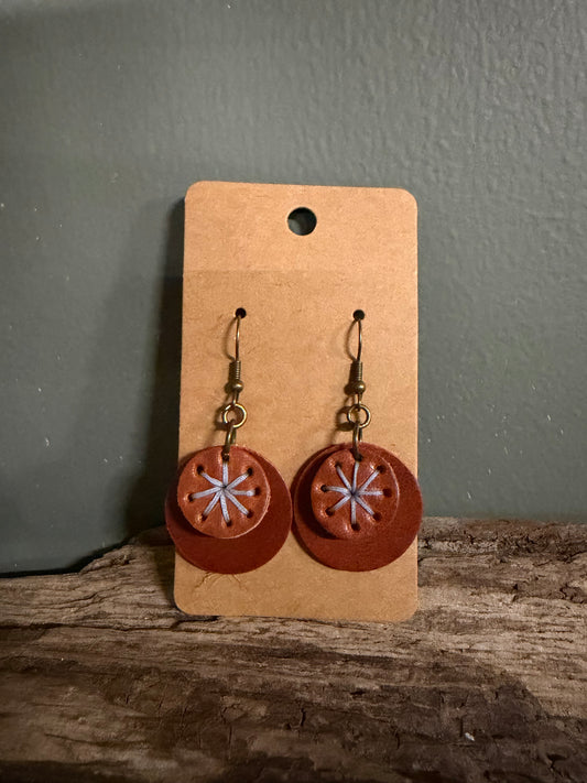 Embroidered Leather Starburst Earrings