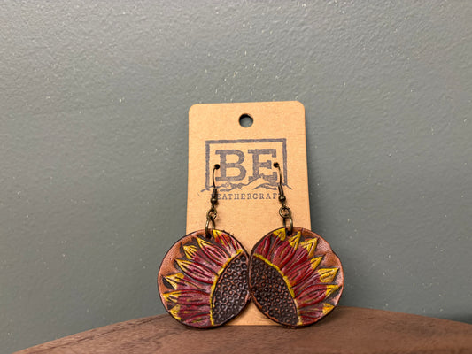Tooled Leather Sunflower Earrings