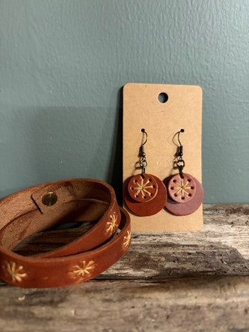 Embroidered Leather Wrap Starburst Bracelet